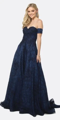 Juliet 692 Long Embroidered Lace Ball Gown Dress With Arm Band(Long Embroidered Lace Ball Gown Dress Navy Blue With Arm Band) -Dress Promotion Store 692 juliet navy blue 66752756 415c 49c1 91c5 75c86475f2a9