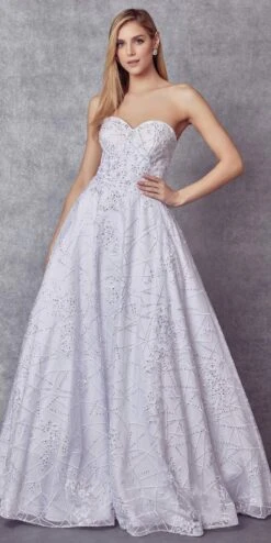 Juliet 692 Long Embroidered Lace Ball Gown Dress With Arm Band(Long Embroidered Lace Ball Gown Dress Navy Blue With Arm Band) -Dress Promotion Store 692w white