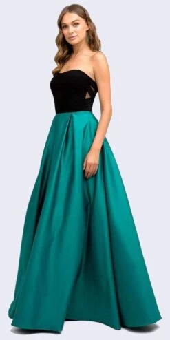Juliet 694 Floor-Length Two-Tone Sweetheart Ball Gown(Floor Length Two Tone Black Green Sweetheart Ball Gown Style Prom Dress) -Dress Promotion Store 694 juliet black green side