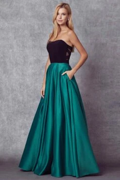 Juliet 694 Floor-Length Two-Tone Sweetheart Ball Gown(Floor Length Two Tone Black Green Sweetheart Ball Gown Style Prom Dress) -Dress Promotion Store 694 Green Side