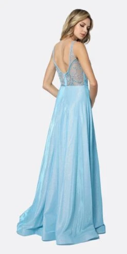 Juliet 699 Metallic Glitter Dress Embellished Bodice V-Neck Sleeveless(Metallic Glitter Rose Gold Prom Dress Embellished Bodice V Neck Sleeveless) -Dress Promotion Store 699 juliet ice blue back 62fe2bf8 7916 43b6 9ba9 cd09449687ca