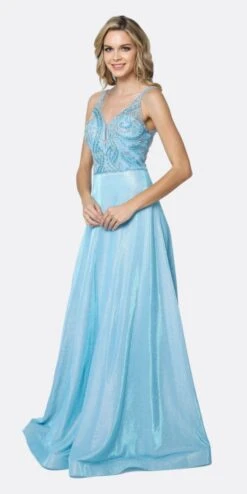 Juliet 699 Metallic Glitter Dress Embellished Bodice V-Neck Sleeveless(Metallic Glitter Rose Gold Prom Dress Embellished Bodice V Neck Sleeveless) -Dress Promotion Store 699 juliet ice blue 323492dc 8be8 4be3 9280 8695475e12d7