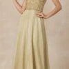 Juliet 699 Metallic Glitter Dress Embellished Bodice V-Neck Sleeveless(Metallic Glitter Rose Gold Prom Dress Embellished Bodice V Neck Sleeveless) -Dress Promotion Store 699 juliet gold