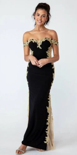 Eureka 7006 Off-Shoulder Long Mermaid Dress With Lace Trim(Burgundy Gold Off Shoulder Long Prom Dress With Lace Trim)