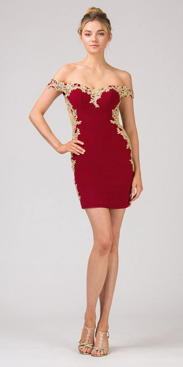Eureka 7016 Sweetheart Neck Off-Shoulder Short Party Dress(Sweetheart Neck Burgundy Gold Off Shoulder Short Party Dress) 3 Eureka 7016 Sweetheart Neck Off-Shoulder Short Party Dress(Sweetheart Neck Burgundy Gold Off Shoulder Short Party Dress)