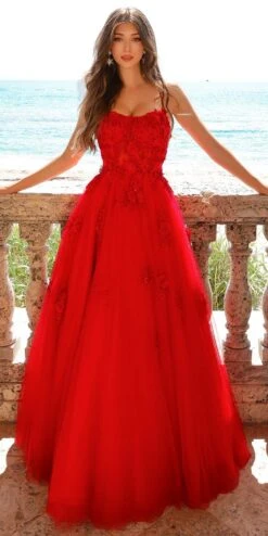 Amelia Couture 7035 Floor Length A-Line Ballgown 3D Flower Applique(Amelia Couture 7035 Floor Length A Line Ballgown 3d Flower Applique)