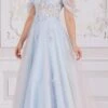Amelia Couture 7044 Long A-Line Two Tone Tulle Skirt Cold Shoulder Gown(Amelia Couture 7044 Long A Line Two Tone Tulle Skirt Cold Shoulder Gown) -Dress Promotion Store 7044 BABY BLUE