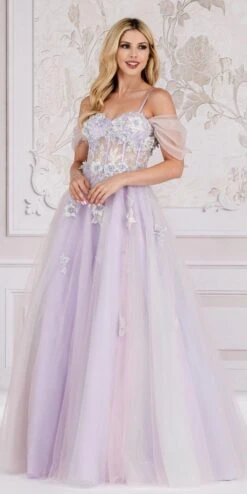 Amelia Couture 7044 Long A-Line Two Tone Tulle Skirt Cold Shoulder Gown(Amelia Couture 7044 Long A Line Two Tone Tulle Skirt Cold Shoulder Gown) -Dress Promotion Store 7044 LILAC