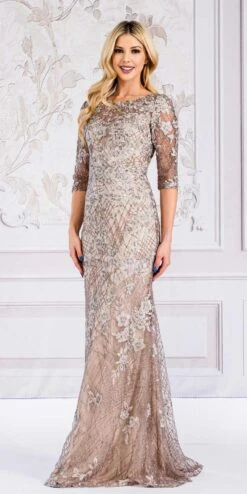 Amelia Couture 7045 Long Mid-Sleeve Scoop Neckline Fitted Dress(Amelia Couture 7045 Long Mid Sleeve Scoop Neckline Fitted Dress)