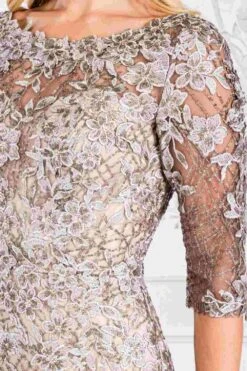 Amelia Couture 7045 Long Mid-Sleeve Scoop Neckline Fitted Dress(Amelia Couture 7045 Long Mid Sleeve Scoop Neckline Fitted Dress) -Dress Promotion Store 7045 MOCHA ZOOM