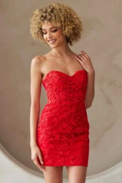 Amelia Couture 7053s Short Fitted Strapless Cocktail Dress(Amelia Couture 7053s Short Fitted Strapless Cocktail Dress) -Dress Promotion Store 7053SRed 2