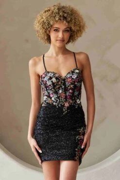 Amelia Couture 7054s Short Fitted Sequin Applique Cocktail Dress(Amelia Couture 7054s Short Fitted Sequin Applique Cocktail Dress) -Dress Promotion Store 7054SBlackBerry 2