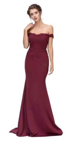 Eureka 7100 Lace Appliqued Bodice Long Dress Off-Shoulder(Lace Appliqued Bodice Long Formal Dress Off Shoulder Burgundy) -Dress Promotion Store 7100 eureka fashion burgundy 1d5313f7 4b40 443e b464 827caa75ecd7