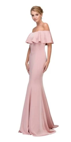 Eureka 7113 Off Shoulder Ruffled Bodice Mermaid Gown(Blush Off Shoulder Ruffled Bodice Mermaid Floor Length Prom Gown)