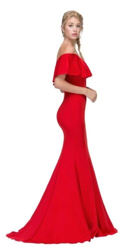 Eureka 7113 Off Shoulder Ruffled Bodice Mermaid Gown(Blush Off Shoulder Ruffled Bodice Mermaid Floor Length Prom Gown) -Dress Promotion Store 7113 eureka fashion red side view 3c29d865 c39c 4f97 8cc2 1a0774f99eba