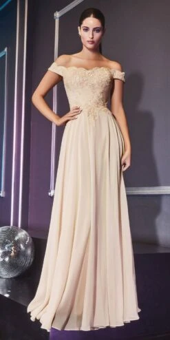 Cinderella Divine 7258 Off The Shoulder Long Gown(Cinderella Divine 7258 Mocha Off The Shoulder Long Bridesmaid Gown)