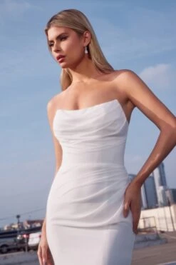 Ladivine 7434W Strapless Chiffon Fitted Off-White Dress(Ladivine 7434w Strapless Chiffon Fitted Off White Dress) -Dress Promotion Store 7434W OFF WHITE 2