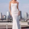 Ladivine 7434W Strapless Chiffon Fitted Off-White Dress(Ladivine 7434w Strapless Chiffon Fitted Off White Dress)