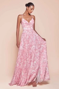 Ladivine 7444 Dress A-Line Soft Satin Print Dress(Ladivine 7444 Dress A Line Soft Satin Print Dress)