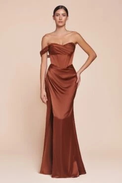 Ladivine 7448 Dress Long One Shoulder Satin Corset Gown(Ladivine 7448 Dress Long One Shoulder Satin Corset Gown) -Dress Promotion Store 7448 LADIVINE SIENNA
