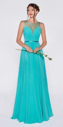 Cinderella Divine 7458 Illusion Sweetheart Long Chiffon Dress(Illusion Sweetheart Evening Dress Long Mint Chiffon)