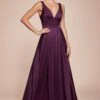 Cinderella Divine 7469 Long Satin Bridesmaid Dress A-Line V-Neckline(Cinderella Divine 7469 Long Burgundy Bridesmaid Dress A Line V Back) -Dress Promotion Store 7469 EGGPLANT 1
