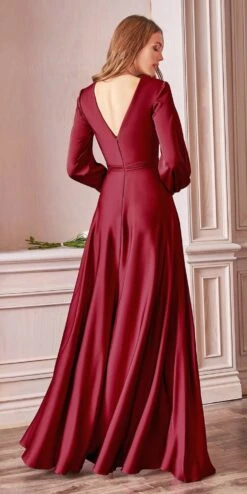 Ladivine 7475 Long Split Blouson Sleeve Formal Dress Thigh Split(Long Split Blouson Sleeve Emerald Green Formal Dress Thigh Split) -Dress Promotion Store 7475 cinderella divine burgundy back