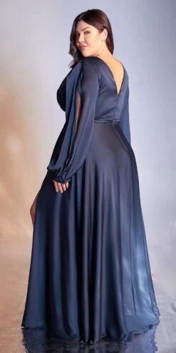 Ladivine 7475C Long Split Blouson Sleeve Formal Dress Thigh Split(Plus Size Long Split Blouson Sleeve Emerald Green Formal Dress Thigh Split) -Dress Promotion Store 7475 cinderella divine navy blue back plus