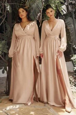 Ladivine 7475 Long Split Blouson Sleeve Formal Dress Thigh Split(Long Split Blouson Sleeve Emerald Green Formal Dress Thigh Split) -Dress Promotion Store 7475 cinderella divine nude combo b1c45cf7 0ddc 487b a14c f364b7afcd9d