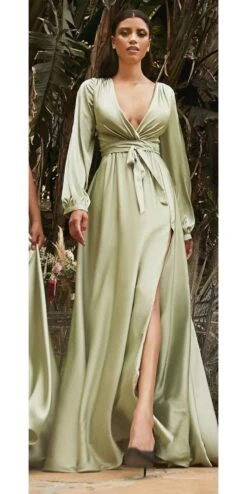 Ladivine 7475 Long Split Blouson Sleeve Formal Dress Thigh Split(Long Split Blouson Sleeve Emerald Green Formal Dress Thigh Split) -Dress Promotion Store 7475 cinderella divine sage green da15d2a2 3cfe 43a1 9188 0927073afeb2