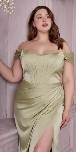 Cinderella Divine 7484C Plus Size Off The Shoulder Corset Satin Formal Gown(Plus Size Off The Shoulder Corset Satin Formal Gown By Cinderella Divine 7484) -Dress Promotion Store 7484C sage a3118535 bc0b 4f05 9887 f2088b98ece3