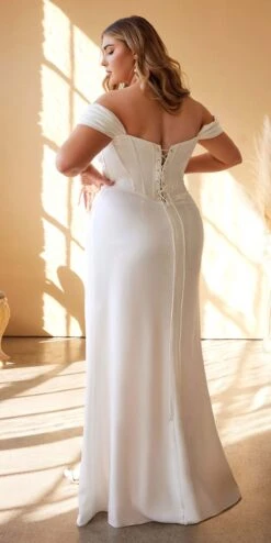Cinderella Divine 7484W Strapless Off The Shoulder Satin Bridal Gown(Strapless Off The Shoulder Satin Bridal Gown By Cinderella Divine 7484w) -Dress Promotion Store 7484wc off white back