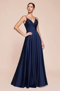 Cinderella Divine 7485 Sweetheart Neckline Soft Satin A-Line Formal Dress(Sweetheart Neckline Soft Satin A Line Formal Dress With Slit) -Dress Promotion Store 7485 LADIVINE NAVY FRONT