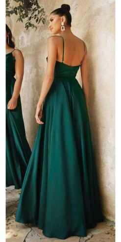 Cinderella Divine 7485 Sweetheart Neckline Soft Satin A-Line Formal Dress(Sweetheart Neckline Soft Satin A Line Formal Dress With Slit) -Dress Promotion Store 7485 emerald back