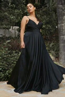 Cinderella Divine 7485 Sweetheart Neckline Soft Satin A-Line Formal Dress(Sweetheart Neckline Soft Satin A Line Formal Dress With Slit) -Dress Promotion Store 7485 black 1