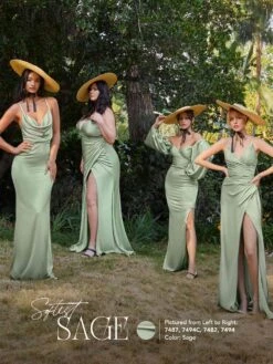 Ladivine 7494 Long Fitted Satin Ruched Dress With Slit(Ladivine 7494 Long Fitted Satin Ruched Dress With Slit) -Dress Promotion Store 7487 7494C 7482 7494 sage b993dda7 35b0 4eae af3d 5431cda283e3