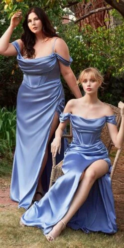 Ladivine 7492 Satin Off The Shoulder Corset Satin Gown(Ladivine 7492 Satin Off The Shoulder Corset Satin Gown) -Dress Promotion Store 7492 7492c dustyblue 2