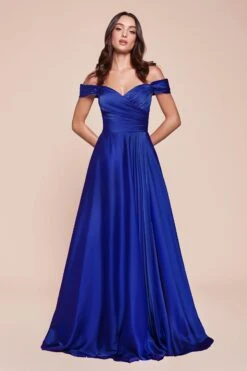 Ladivine 7493 Long A-Line Satin Off The Shoulder Dress(Ladivine 7493 Long A Line Satin Off The Shoulder Dress) -Dress Promotion Store 7493 LADIVINE ROYAL