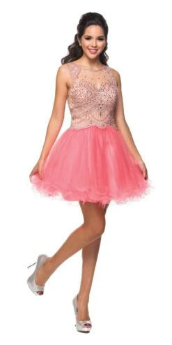 Juliet 761 Short Prom Dress Embellished Bodice With Keyhole(Juliet 761 Turquoise Short Prom Dress Embellished Bodice With Keyhole) -Dress Promotion Store 761 juliet coral 5356c502 6da7 414a 8aad cc2372967f23
