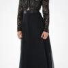 Poly USA | Ed Young 7610 Long Sleeves Illusion Beaded Bodice A-line Dress(Black Long Sleeves Illusion Beaded Bodice A Line Formal Dress) -Dress Promotion Store 7610po black