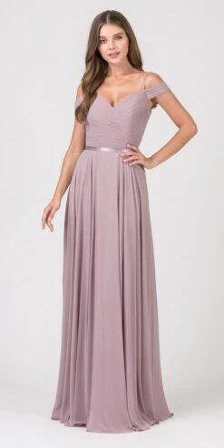 Eureka 7611 Cold-Shoulder Long A-Line Chiffon Dress(Cold Shoulder Long Formal Dress Mocha)
