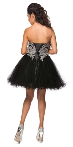 CLEARANCE - Juliet 762 Sweetheart Neckline Poofy Short Dress (Size M)(Black Silver Sweetheart Neckline Poofy Short Prom Dress) -Dress Promotion Store 762 juliet dress black back
