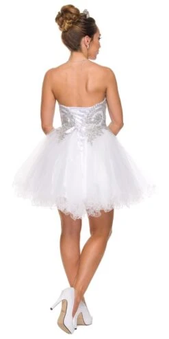 CLEARANCE - Juliet 762 Sweetheart Neckline Poofy Short Dress (Size M)(Black Silver Sweetheart Neckline Poofy Short Prom Dress) -Dress Promotion Store 762 juliet dress white back