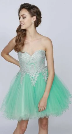 CLEARANCE - Juliet 762 Sweetheart Neckline Poofy Short Dress (Size M)(Black Silver Sweetheart Neckline Poofy Short Prom Dress)