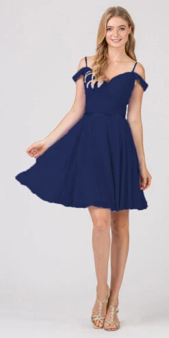 Eureka 7622 Cold-Shoulder Short Chiffon A-Line Dress(Cold Shoulder Short Homecoming Dress Lilac) -Dress Promotion Store 7622 eureka fashion navy blue