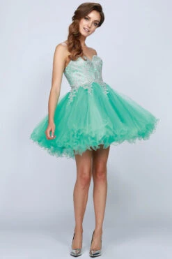 CLEARANCE - Juliet 762 Sweetheart Neckline Poofy Short Dress (Size M)(Black Silver Sweetheart Neckline Poofy Short Prom Dress) -Dress Promotion Store 762 juliet jade