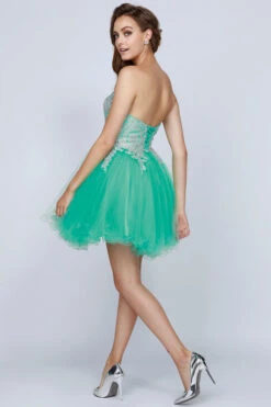 CLEARANCE - Juliet 762 Sweetheart Neckline Poofy Short Dress (Size M)(Black Silver Sweetheart Neckline Poofy Short Prom Dress) -Dress Promotion Store 762 juliet jade back