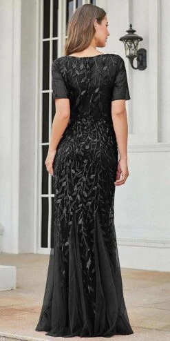 Amelia Couture 7707 Long Trumpet Skirt Short Sleeve Scoop Neckline Dress(Amelia Couture 7707 Long Trumpet Skirt Short Sleeve Scoop Neckline Dress) -Dress Promotion Store 7707 BLACK BACK