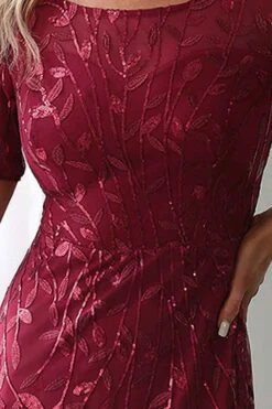 Amelia Couture 7707 Long Trumpet Skirt Short Sleeve Scoop Neckline Dress(Amelia Couture 7707 Long Trumpet Skirt Short Sleeve Scoop Neckline Dress) -Dress Promotion Store 7707 BURGUNDY ZOOM