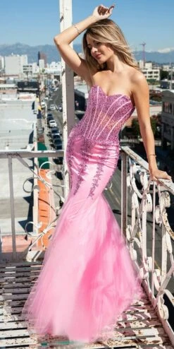 Amelia Couture 774 Long Strapless Sweetheart Embellished Mermaid Dress(Amelia Couture 774 Long Strapless Sweetheart Embellished Mermaid Dress) -Dress Promotion Store 774 PINK SIDE
